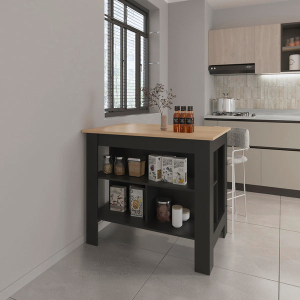 English Elm Kitchen Island Ada Black & Light Pine – Compact 35.4"H x 40.5"W Kitchen Cart with Spacious Shelves, Durable Engineered Wood Storage Organizer B092P228577