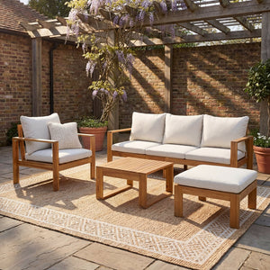 English Elm Outdoor Acacia Wood 4 Piece Sectional Set with Sofa Chair Ottoman and Table N757S454830B