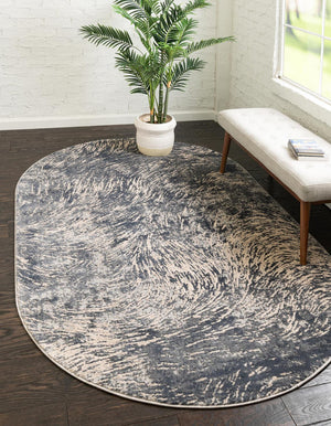 Unique Loom Oasis Wave Machine Made Abstract Rug Gray, Ivory/Navy Blue 8' 0" x 10' 0"