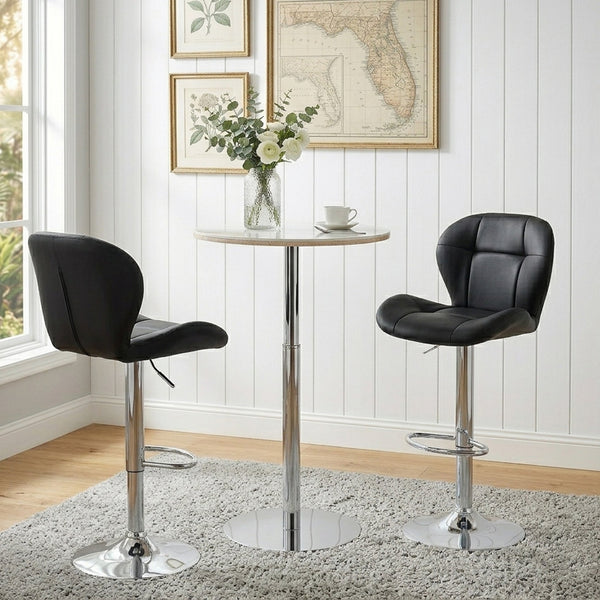 English Elm Set of 2 Adjustable Tufted Pu Barstools with Chrome Base for Kitchen or Pub W3875P382613
