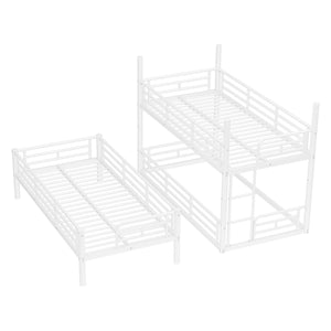 English Elm Twin Triple Metal Bunk Bed Matte Powder Coated Frame with Full Safety Guardrails Light White W1580S00579