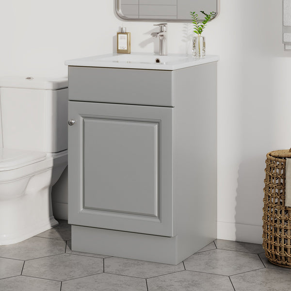 English Elm [video] 20 Inch Freestanding Bathroom Vanity with Ceramic Sink Soft Close Cabinet Gray N759P237946E