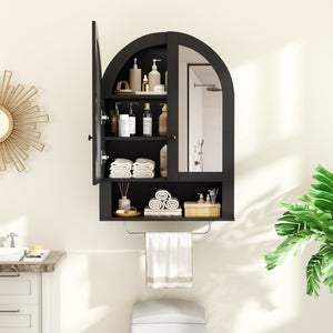 English Elm Wall Mounted Arched Cabinet Tempered Glass Doors Led Lighting Adjustable Shelves Bathroom Black T3210P471557