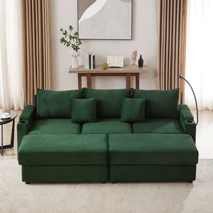 English Elm 95.3" Versatile 3-Seater Sectional Sofa With Smart Storage, Usb Ports, Cup Holders & Ottomans, Green N719S001613F