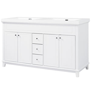 English Elm [video] 60 Inch Freestanding Bathroom Vanity Dual Resin Sinks Soft Close White Cabinet N759S351759K