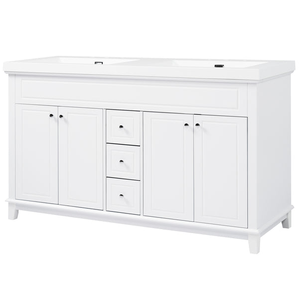 English Elm [video] 60 Inch Freestanding Bathroom Vanity Dual Resin Sinks Soft Close White Cabinet N759S351759K