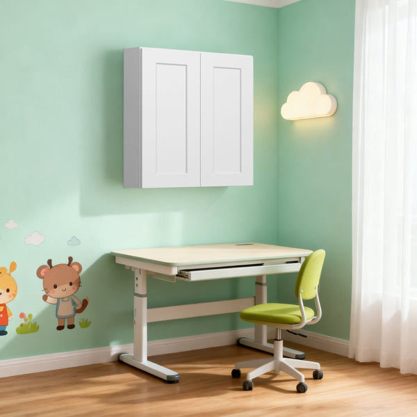 English Elm White Solid Wood Double Door Wall Cabinet With Adjustable Shelves For Stylish Storage Solutions T2950P366461-GIGA