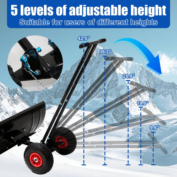 English Elm 30" Carbon Steel Snow Pusher with Wheeled Frame and Adjustable Ergonomic Handle W1422P362636