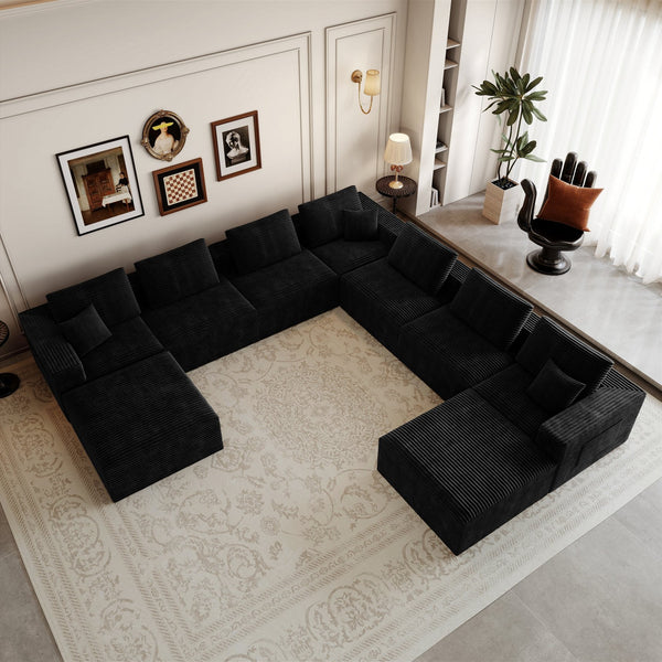 English Elm 141.73*141.73"modular Sectional Sofa 9 Piece Plush Corduroy Living Room Corner Couch W3819S00146