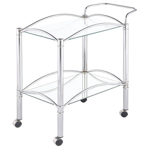 English Elm Porch Chrome 2-Tier Rectangular Glass Shelf Metal Bar Cart with Casters, Sleek Reflective Modern Style B062P328697