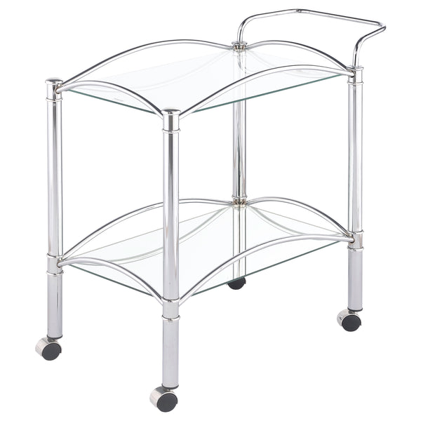 English Elm Porch Chrome 2-Tier Rectangular Glass Shelf Metal Bar Cart with Casters, Sleek Reflective Modern Style B062P328697