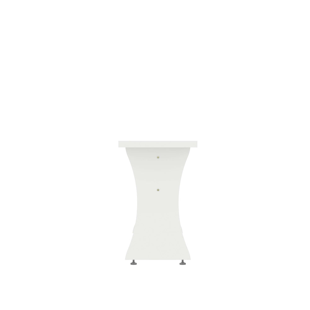 English Elm Coney Dining Bench with Curved Silhouette and 550 lb Capacity, Sleek MDF Frame for Modern Homes White B365P398210