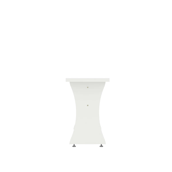 English Elm Coney Dining Bench with Curved Silhouette and 550 lb Capacity, Sleek MDF Frame for Modern Homes White B365P398210