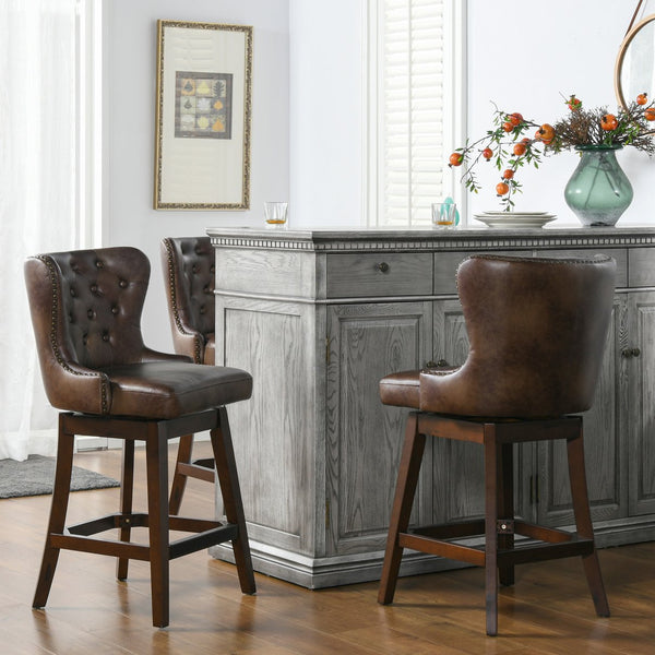English Elm Jennifer Taylor Home - Holmes Tufted High-Back 360 Swivel Counter Stool in Mid Faux Leather — Handcrafted Comfort & Support Brown B2719P238379
