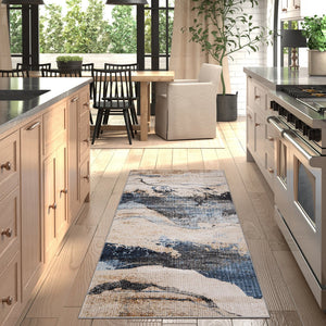 Feizy Rugs Sonora Abstract Watercolor Rug – Durable, Stain-resistant, And Stylish For Modern Homes And Families Tan,Blue,Gray Polypropylene,Polyester,Viscose Snr39nwfivyblui02