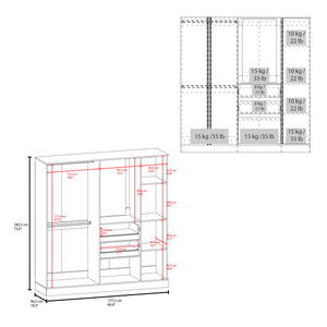 English Elm Canyon Modern Wardrobe Organizer with Mirror, Double Hanging Rods, Drawers & Open Shelves White B128S00180