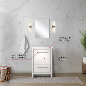 English Elm White Bath Vanity Set With Quartz Top, Chrome Faucet, And Mirror - Perfect For Small Spaces! B2731S02035-GIGA