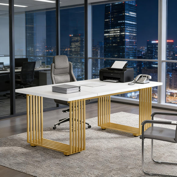English Elm Industrial Executive Wood Desk with Rustic Brown Veneer for Home Office Workspaces T3971P450503