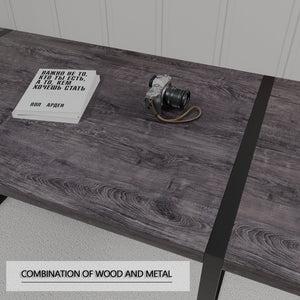 English Elm 59" Industrial Dining Set with Suede Chairs Matte Metal Base Mdf Table Seats Four Black+Grey W2189S00939