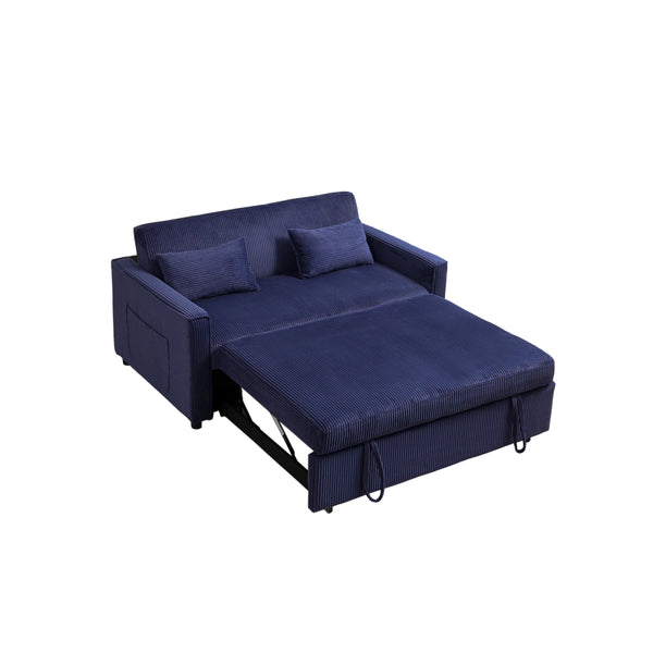 English Elm Futon 3-in-1 Corduroy Sofa Bed with Adjustable Backrest, Pull-Out Sleeper and Storage Pocket Blue W3138P281699