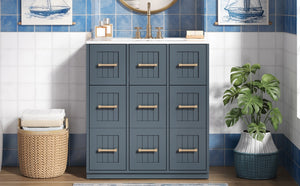 English Elm 30inch Bathroom Vanity with Undermount Sink, Tip-Out Tray, Soft-Close Doors, Spacious Drawers & Handles Blue N710P331580C
