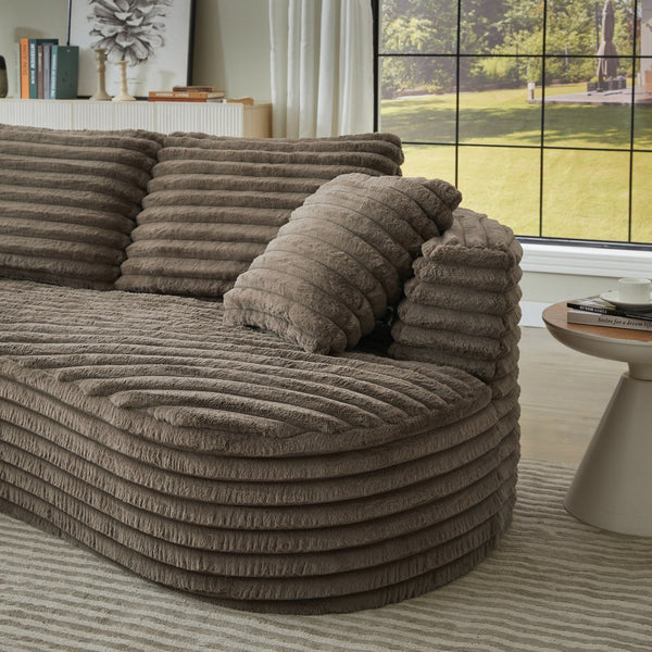 English Elm Modern Curved Sectional Sofa Tufted Corduroy L Shape for Living Room Apartment Dark Brown W2339S00163