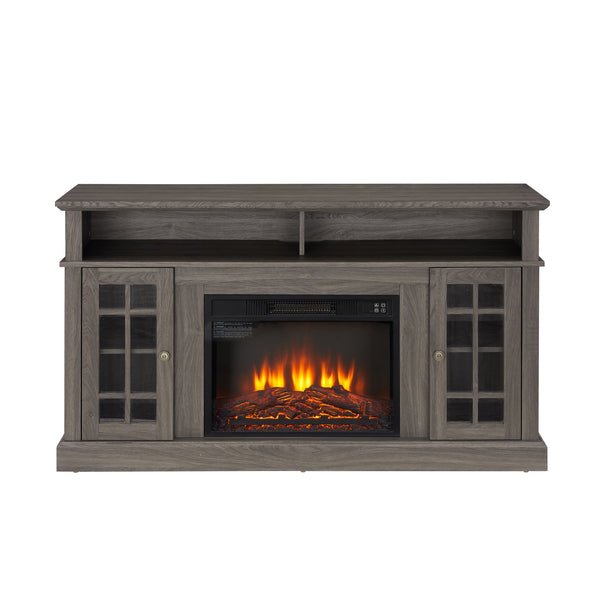 English Elm Classic Fireplace Entertainment Console with Glass Doors and Walnut Finish for Large Tvs W2275S00028