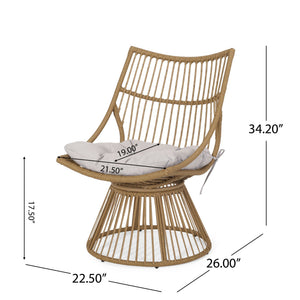 English Elm Christopher Knight Home® - ELAINE Wicker High-Back Chair Light Brown — Boho PE Rattan Papasan with Iron Frame, Weather-Resistant Cushion 71842.00LBGE