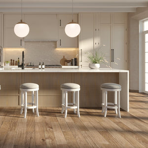 English Elm 26in. Backless Swivel Counterstool Solid Wood Farmhouse Seat Distressed Finish Kitchen White B2751P436426