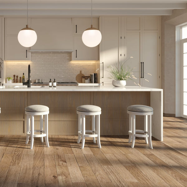 English Elm 26in. Backless Swivel Counterstool Solid Wood Farmhouse Seat Distressed Finish Kitchen White B2751P436426