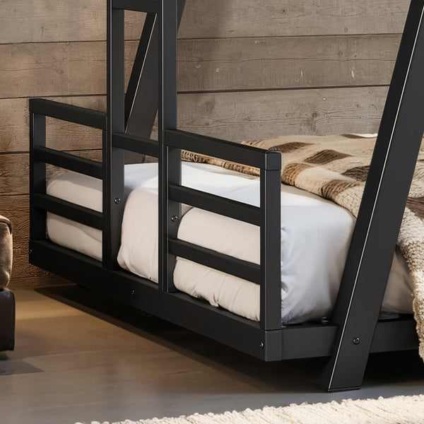 English Elm Twin Over Metal Bunk Bed with Led Lights Usb Ports Drawers and Sofa Conversion W5305S00054