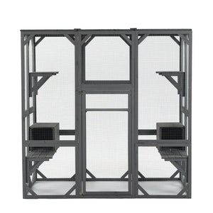 English Elm Outdoor Wooden Catio Enclosure with Platforms Condos and Weatherproof Fir Frame for Cats W1422P345496
