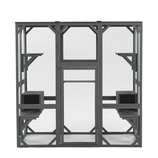 English Elm Outdoor Wooden Catio Enclosure with Platforms Condos and Weatherproof Fir Frame for Cats W1422P345496