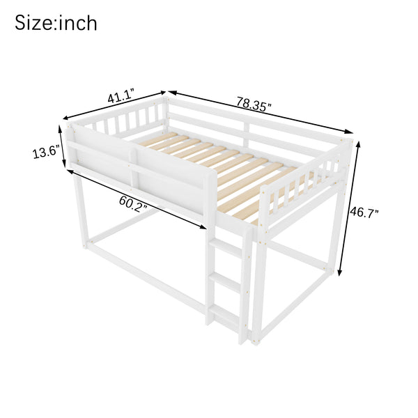 English Elm Low Low Twin Over Twin Bunk Bed with Ladder, Solid Wood Low-Profile Kids Bed Frame, Sturdy Design White 81.1 L x 13.58 W x 6.49 H W2593P375482