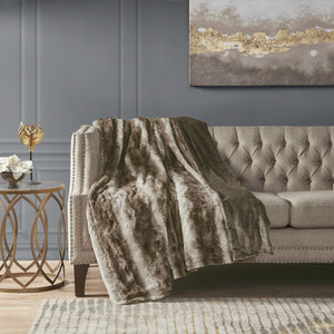 JLA Home Madison Park - Faux faux fur throw indulgent plush reversible faux mink blanket OEKO-TEX certified machine washable luxury Brown MP50-8527