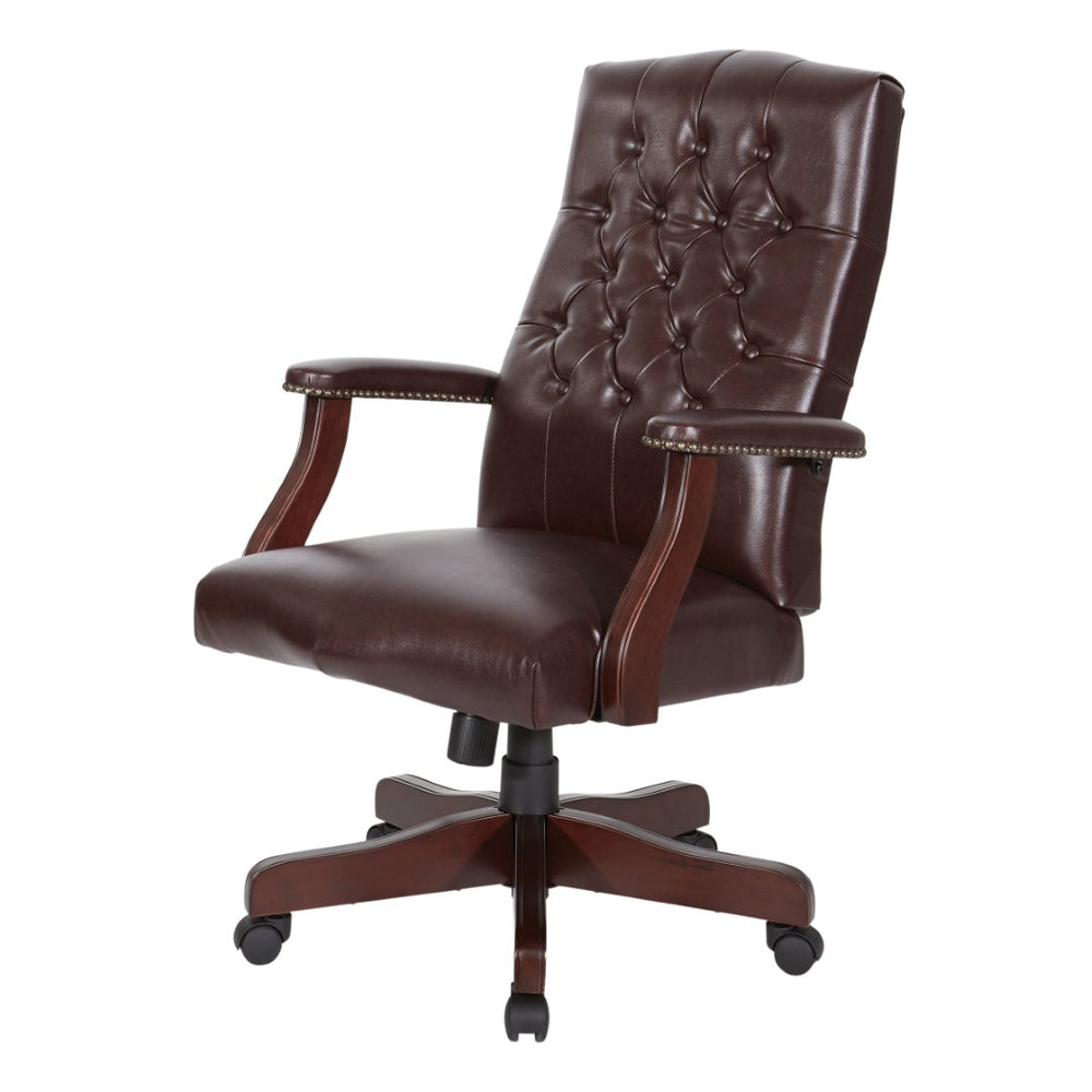OSP Home Furnishings Traditional Queen Anne Executive Chair Tufted Vinyl High Back with Lumbar Support TEX232-JT4