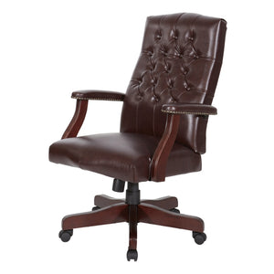 OSP Home Furnishings Traditional Queen Anne Executive Chair Tufted Vinyl High Back with Lumbar Support TEX232-JT4