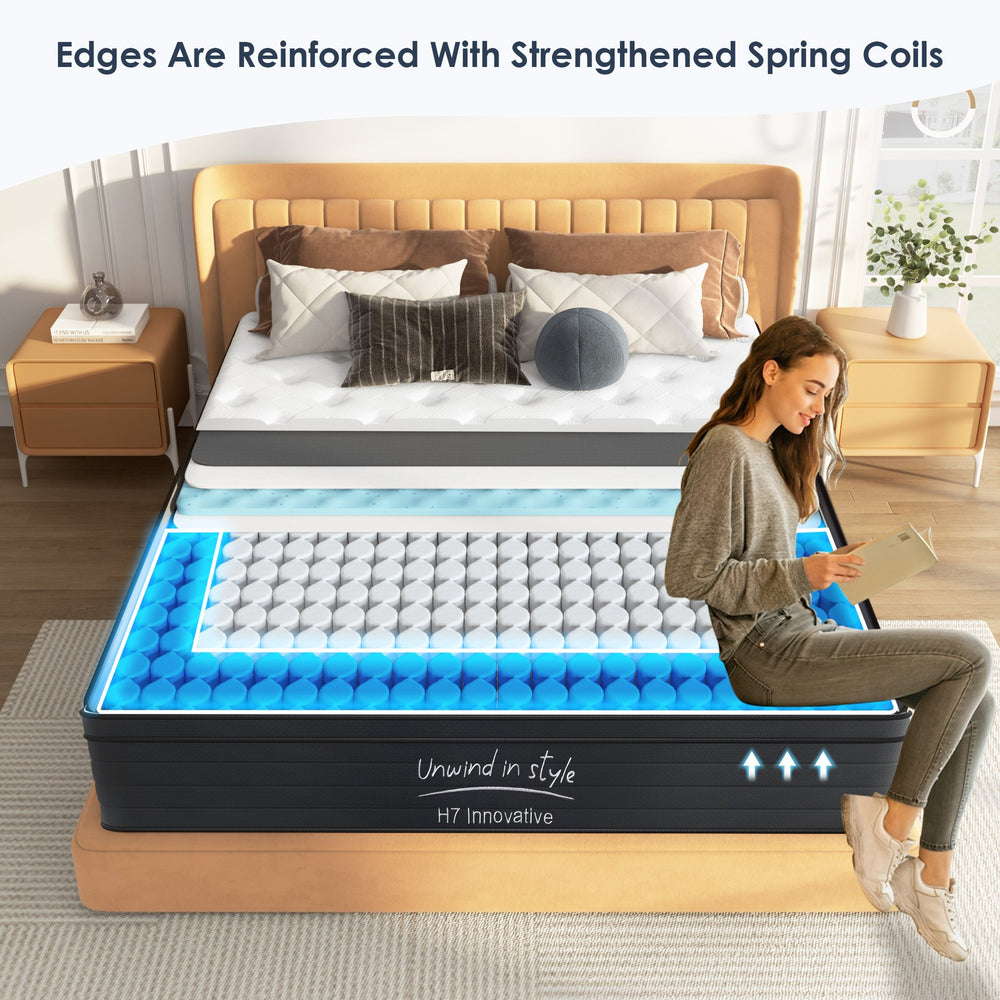 English Elm Full Size 10 Inch Hybrid Mattress Pocketed Coil Memory Foam Medium Firm Sleep W2889P453491
