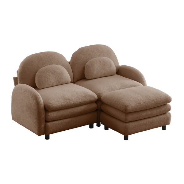 English Elm Teddy Fleece Modular Loveseat with Ottoman Curved Sculptural Sofa for Living Room Camel W5656S00098