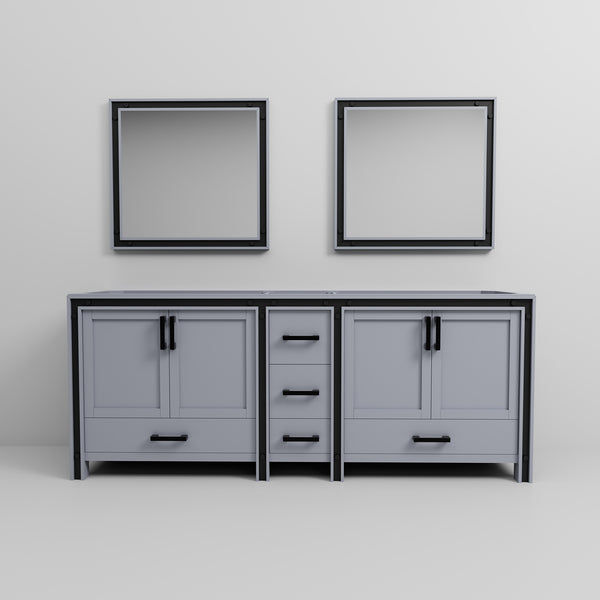 English Elm Dark Grey Double Bath Vanity 84" W With 2 Mirrors - Sturdy Wood, Ample Storage, Fully Assembled Design B2731S00590