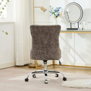 English Elm A&A Elegant Chenille Tufted Office Chair with Hand-Pulled Buttons, Nailhead Trim & Gold Chrome Base Gray W1143P366779
