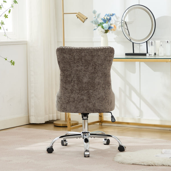 English Elm A&A Elegant Chenille Tufted Office Chair with Hand-Pulled Buttons, Nailhead Trim & Gold Chrome Base Gray W1143P366779