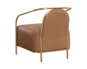 Sunpan Cicero Lounge Chair - Elegant Milliken Cognac Faux Leather & Gold Stainless Steel for Chic Spaces