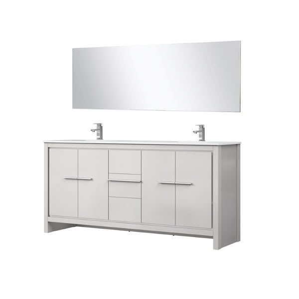 English Elm White Double Bath Vanity Set With White Quartz Top, Chrome Faucet & 70" Mirror - Stylish Storage Solution B2731S01753-GIGA