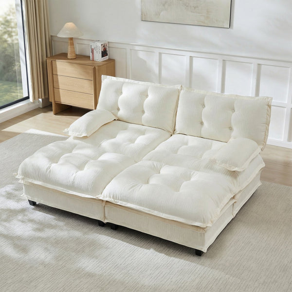 English Elm 77" Chenille Modular Cloud Sofa Plush Deep Seat Sectional with Ottomans for Living Room Beige W714S01676