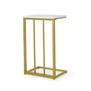 English Elm Christopher Knight Home® - END TABLE Modern Glam C-Shape Side Table with Durable Iron Frame and Sleek MDF Top for Living Rooms Gold+White 66793.00MP2