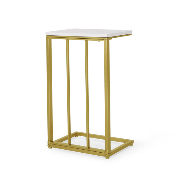 English Elm Christopher Knight Home® - END TABLE Modern Glam C-Shape Side Table with Durable Iron Frame and Sleek MDF Top for Living Rooms Gold+White 66793.00MP2