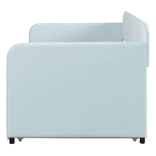 English Elm Upholstered Velvet Twin Daybed with Pull Out Trundle Sofa for Guest or Kids Room LP100127AAC