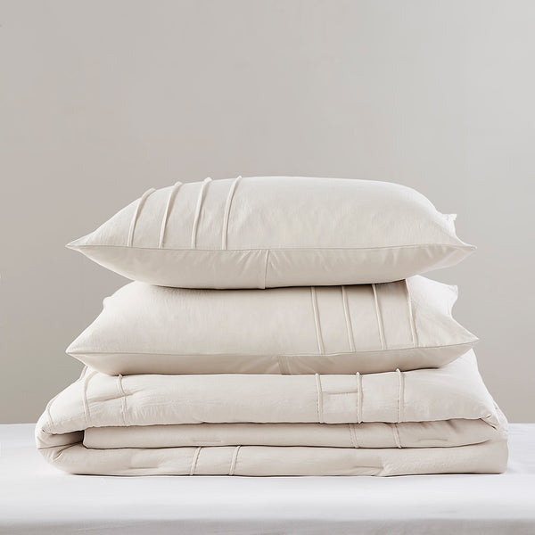 JLA Home Comfort Spaces - Soft Pinch-Pleat Comforter Set with Pre-Washed Microfiber, Lightweight Loft, Durable Stitching, Year-Round Comfort Neutral AM10-0471