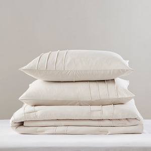 JLA Home Comfort Spaces - Soft Pinch-Pleat Microfiber Comforter Set with Subtle Grid Texture, Year-Round Lightweight Warmth Neutral AM10-0005